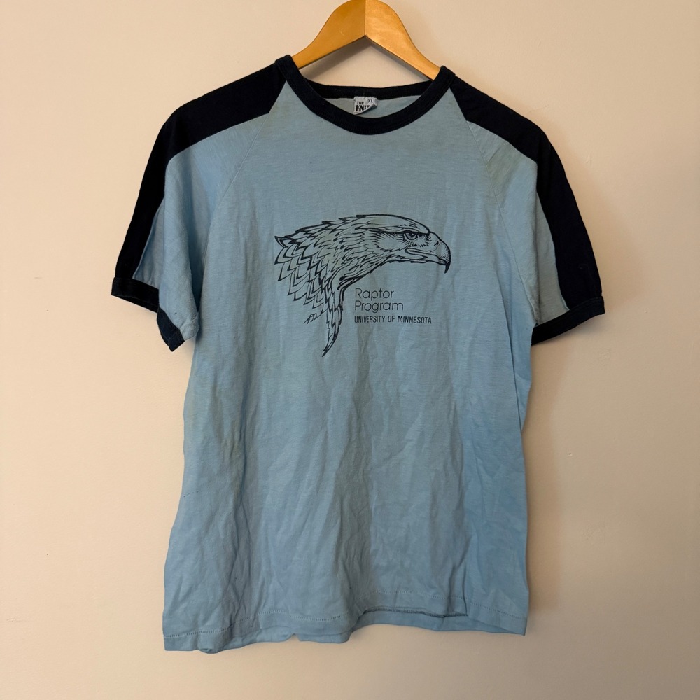 Vintage The Knits University of Minnesota Raptor Program Ringer T-Shirt XL Blue